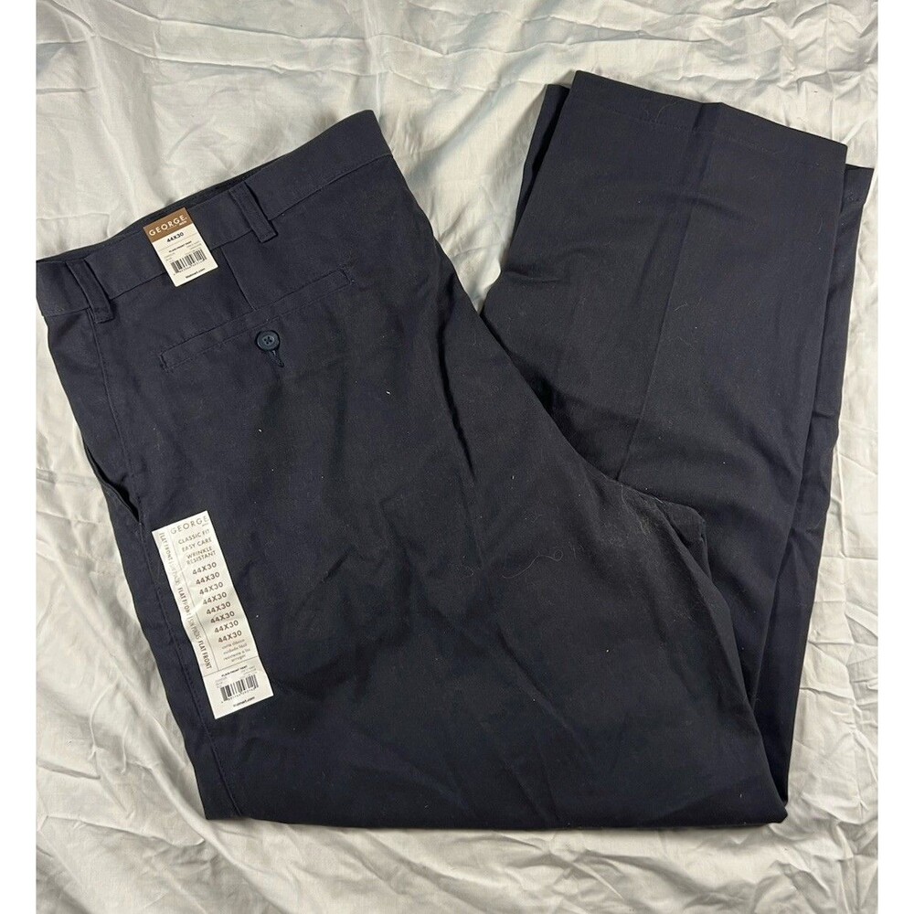 George 44x30 Black Pants Slacks Flat Front New With Tags